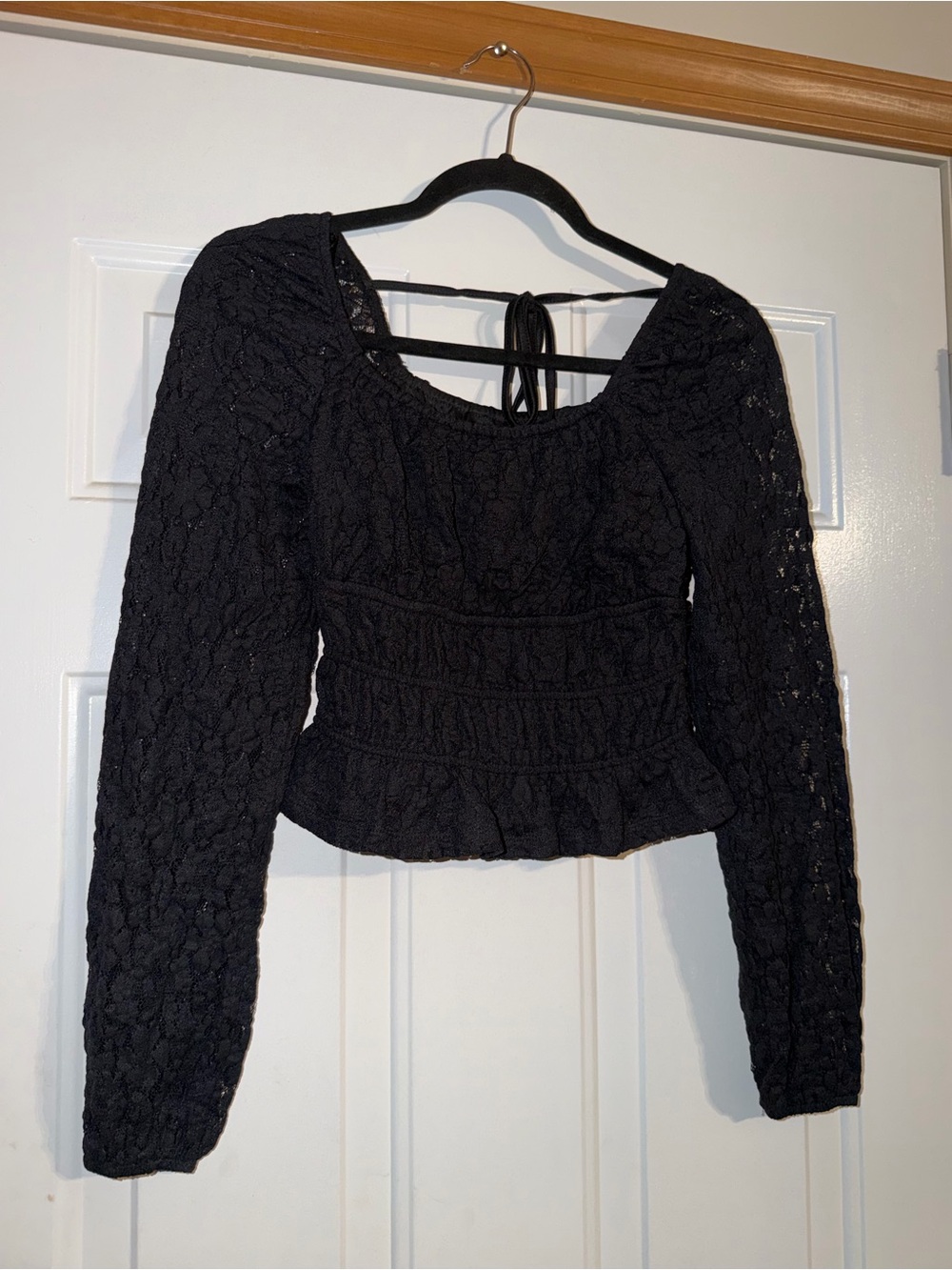 Love Fire Black Lace Floral Peplum Blouse